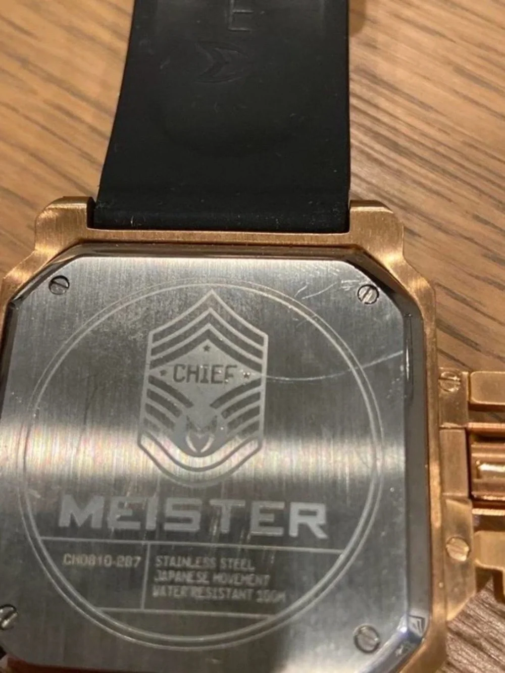 Meister Gold Case Black Strap Men's Watch